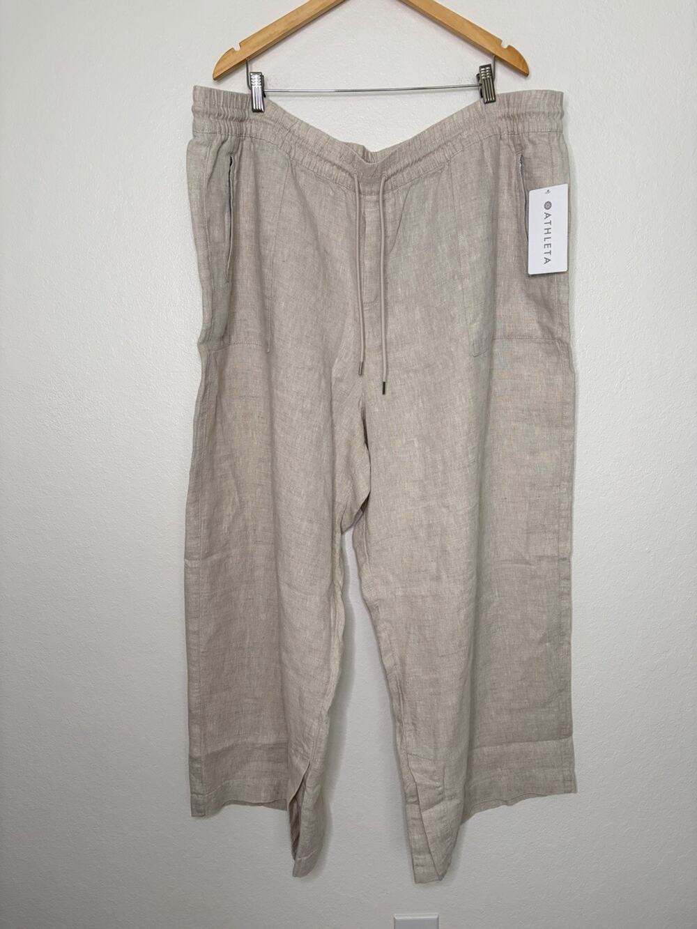 NWT Athleta Retreat Linen High Rise Wide Leg Pant Relaxed Fit in Tan Size 3X